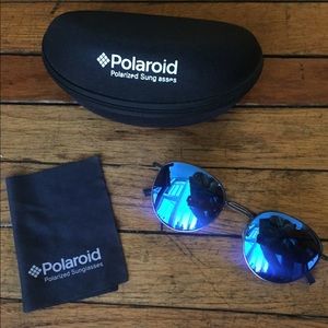 Polaroid round sunglasses w blue reflective lenses